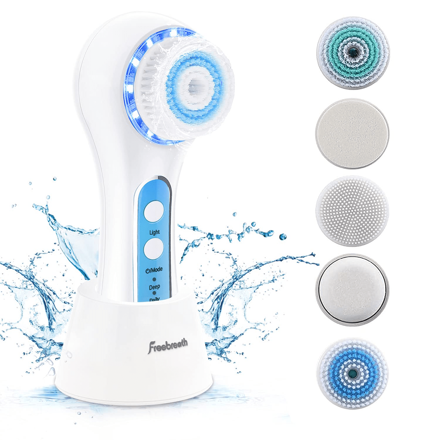 FreeBreath Facial Cleansing Brush, IPX7 Waterproof Face Scrubber with 3 Speed Modes, Face Brushes for Cleansing(Blue)