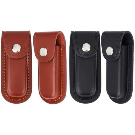 2pcs Pocket Knife Sheath 2 Colors Leather Snap Fastener Hunt Holder Pocket EDC Knife Case Portable Pouch Knife Holster with Belt Loop Outdoor Camping Knife Sheath for Climbing Cycling Hiking