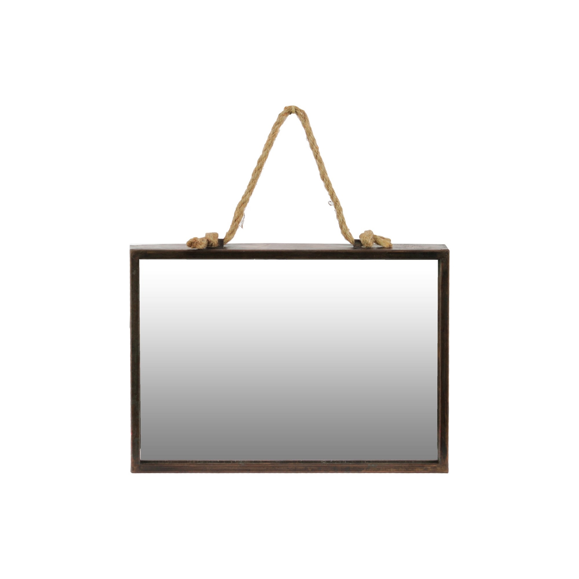Metal Frame Rectangular Wall Mirror with Rope Hanger, Set of 2, Bronze