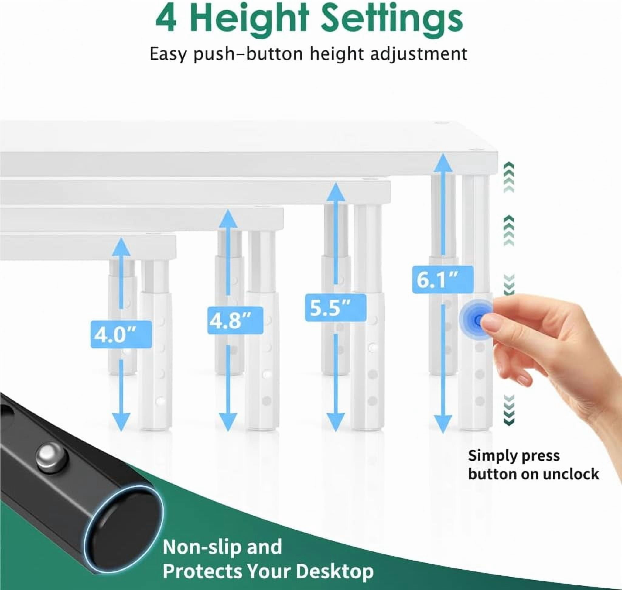 Monitor Stand Riser for Desk, Adjustable Computer & Laptop Stand, Desk Organizer for Monitor, Laptop, PC, Printer, Office Desk Accessories for Home & Office, White Wood