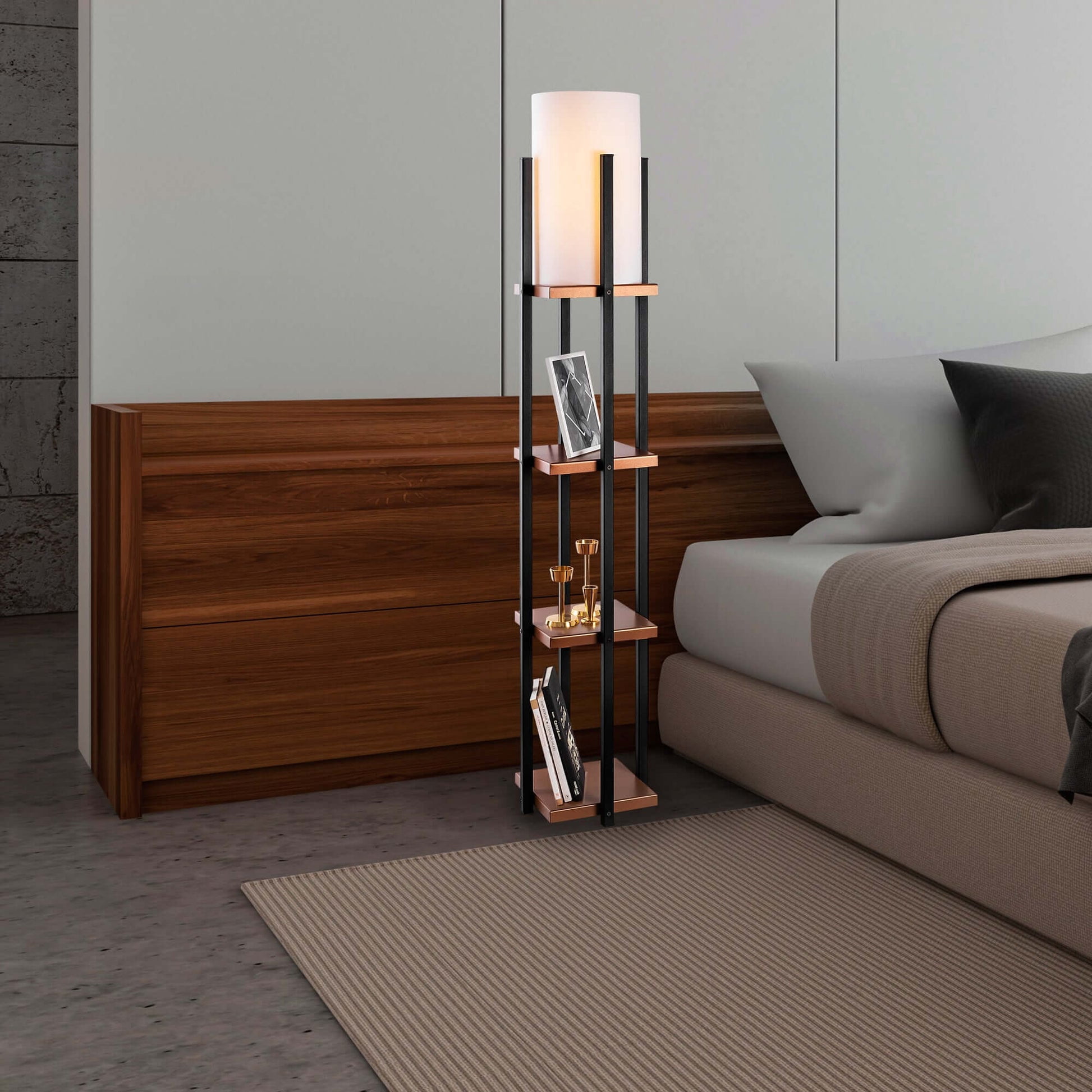 Swift Beacon Tower Glow Shelf Floor Lamp for Living Room - Durable Wooden Body, Perfect Tall Lamp for Bedroom, Office and Workspace