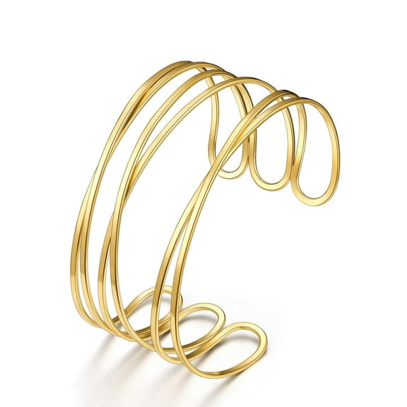 KeyStyle 14K Gold Plated Bracelet for Women Cuff Bangle Bracelets Adjustable Stackable Bracelets Birthday Jewelry Valentine's Day Gifts for Her