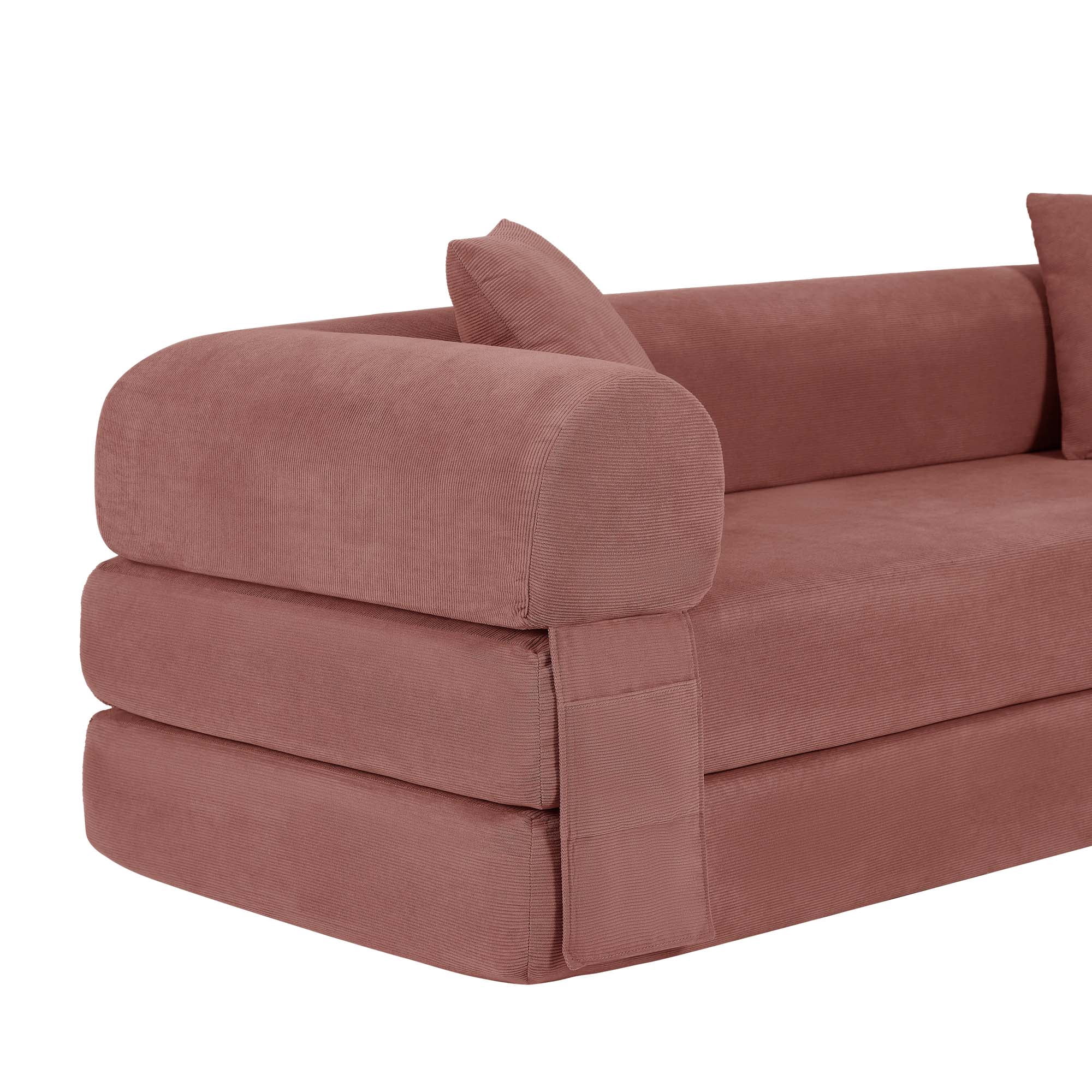 Miniyam 80" W Convertible Sofa, Boneless Couches for Living Room, Folding Sleeper Sofa Bed Queen with Pockets, Corduroy Flod Out Compressed Couch in a Box(Pink)