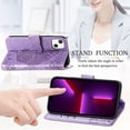 thumbnail image 6 of for Apple iPhone 13 Mini Cute Wallet Case,3D Butterfly Flower Slim Flip Premium PU Leather With Credit Card Slots Holder Magnetic Closure Folio Phone Cover for iPhone 13 Mini Rhinestone Purple, 6 of 8