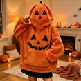 thumbnail image 2 of Kids Halloween Pumpkin Hoodie, Zip Face Cover Jack-o'-Lantern Long Sleeve Pullover Sweatshirt with Pocket, Soft Cozy Top for Boys Girls Trick-or-Treat(Orange17,5-6 Years), 2 of 5