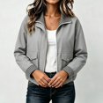 thumbnail image 5 of Mifsaly Womens Bomber Jackets Zip Up Collared Plaid Lining Windbreaker Jacket Fall Winter Windproof Comfort Daily Wear Outdoor Activity Work Office Casual Outfits Gray,2XL, 5 of 5