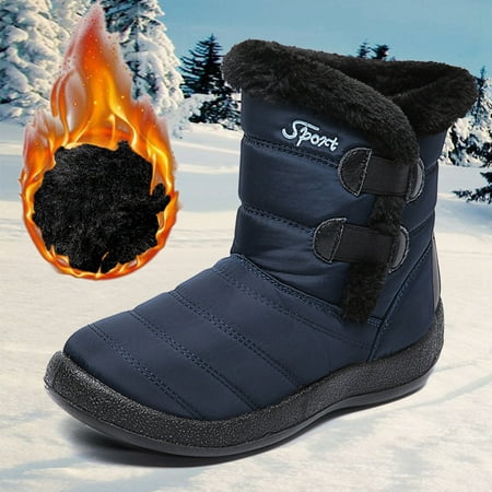 

Juebong Christmas Deals Women Winter Solid Color Keep Warm Ankle Boots Plus Velvet Boot Anti-Slipping Flat Snow Boots