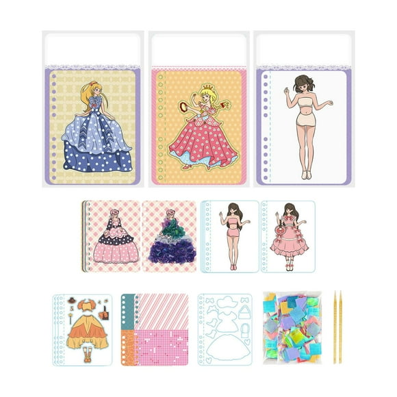 Pegatinas para vestir muñecas, pegatinas para cambiar de disfraz de princesa, pegatinas para álbumes de recortes artísticos 4 en 1 dos princesas