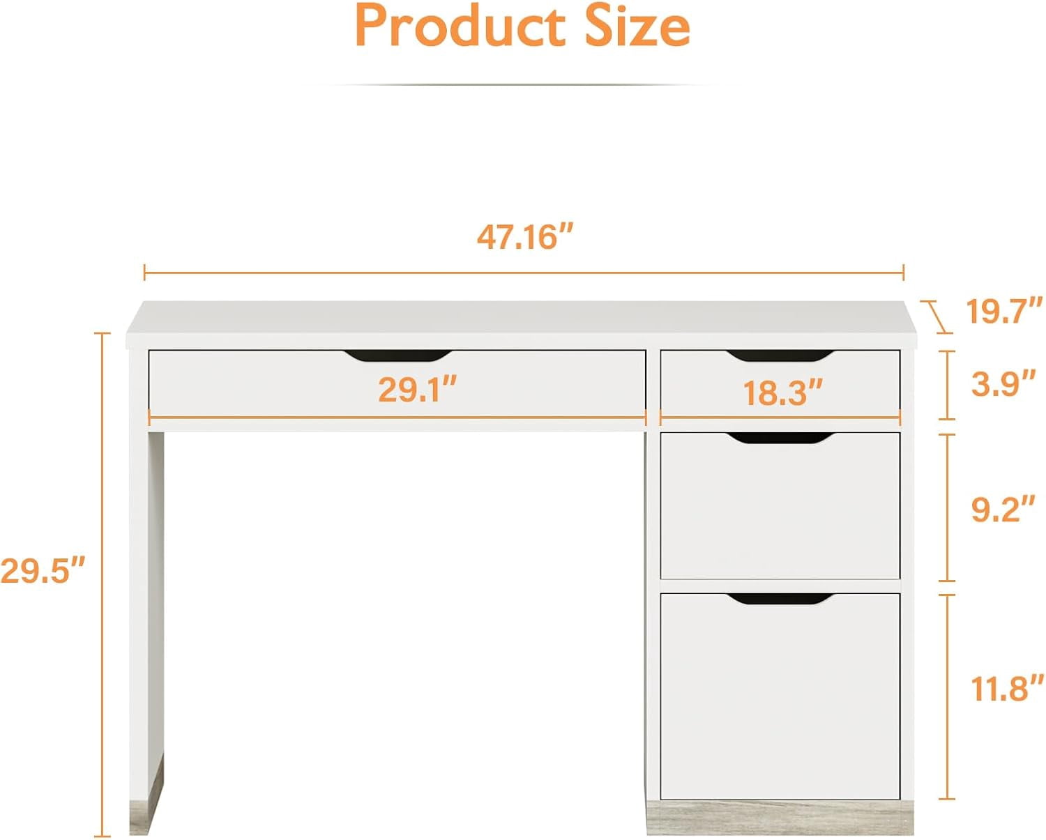 DreamCurship 48” Computer Desk with 4 Drawers, Home Office Desk for Work and Study, Writing Desk for Small Space, White