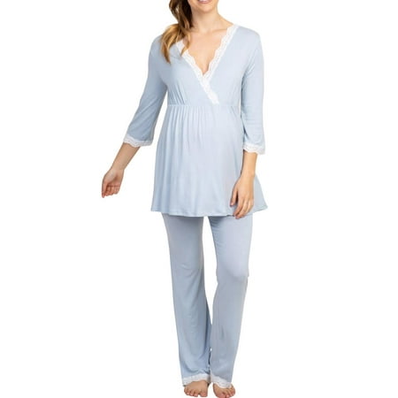 

Women s Casual Fashion 2-Piece Lace Blouse + Pants Pajama Set