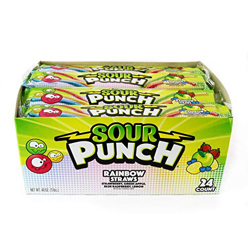 Sour Punch Straws, Rainbow Fruit Flavors, Chewy Sweet & Sour Candy, 2oz