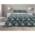thumbnail image 1 of Leopard Comforter & Sham Bedding Set, Hexagons in Various Stripes Strokes and Blobs, 3 pcs Duvet Set Microfiber Filling Quilt, 5 Sizes, Dark Teal Pale Salmon, by Ambesonne, 1 of 4