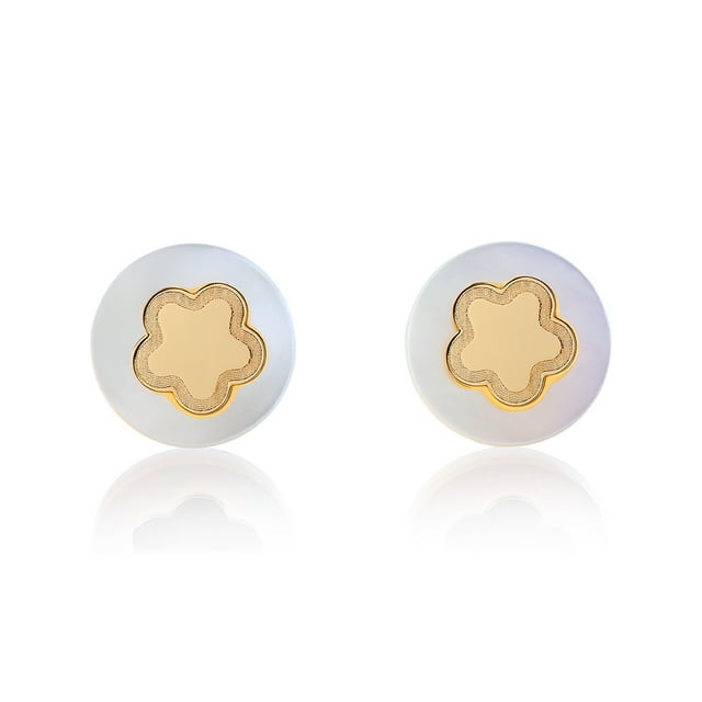 Aretes de oro 14k GIALLO Broquel Estrella perlada de oro amarillo con madre perla