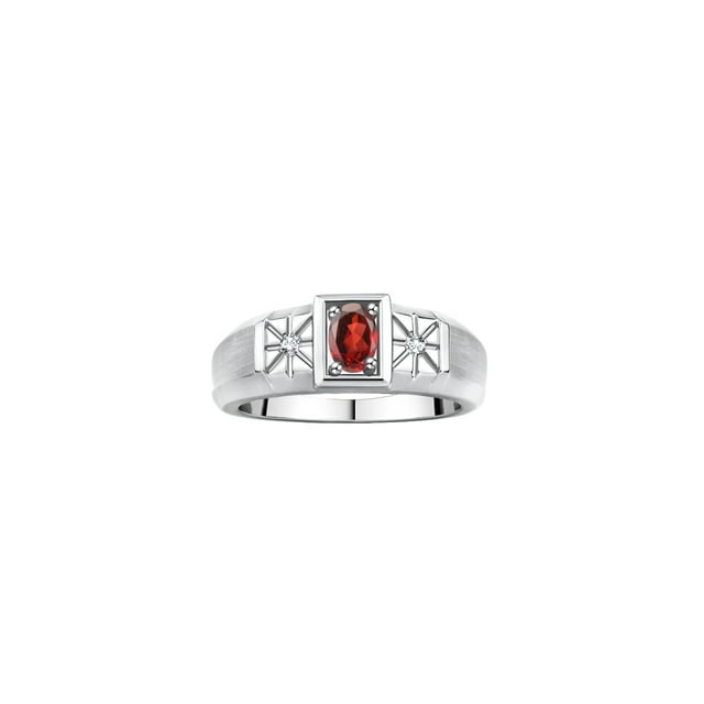 RYLOS Men's Rings Sterling Silver Classic 6X4MM Oval Gemstone & Diamond Ring Garnet January Birthstone Rings For Men, Silver Rings, Size 13
