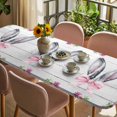 thumbnail image 3 of Spring Easter Table Cloths for 8 Foot Rectangle Tables, Watercolor Flowers Rabbits Ears Bow Wooden Gray Patio Waterproof Elastic Fitted Tablecloths, Washable Rectangular Table Cover for Camping, 3 of 8