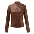 thumbnail image 5 of zfwon Ladies Faux Leather Jackets PU Moto Motorcycle Classic Biker Jacket Zip Up Short Outwear Basic Slim Fit Cropped Coat Vintage Bomber Jackets Autumn Long Sleeve Coat, 5 of 7