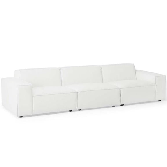 Pemberly Row 3-Piece Modern Fabric Upholstered Sectional Sofa in White