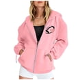 thumbnail image 4 of WEAIXIMIUNG Chandail en Molleton pour Femmes Graphique Mignon Mode Rugby Imprimé Fermeture Éclair Manches Longues Poche Cordon Décontracté Sport Chandail à Capuchon (4), 4 of 6
