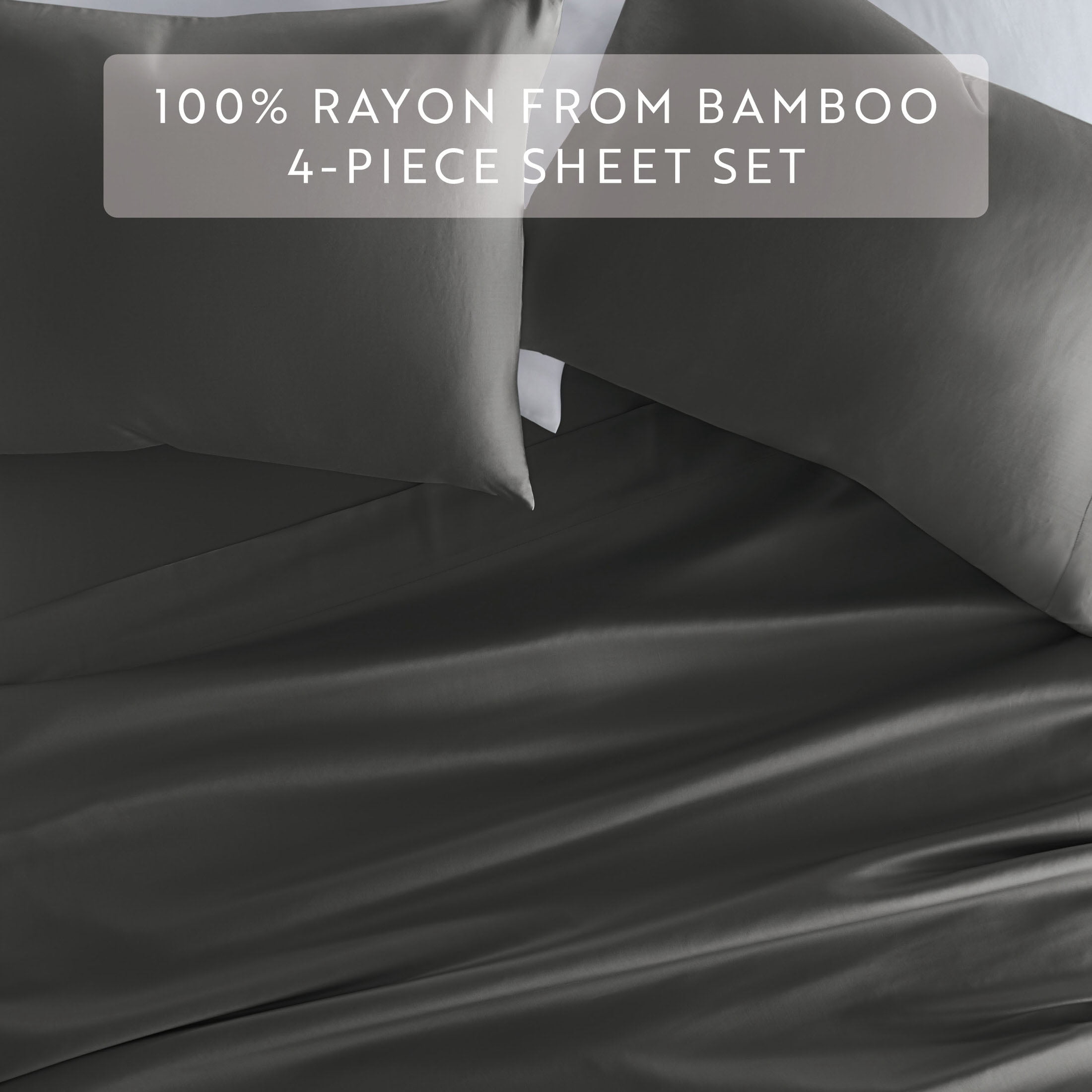 Noble Linens Rayon from Bamboo 4 Piece Luxury Bed Sheet Set, Gray, Queen