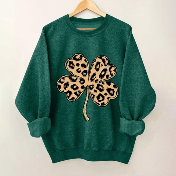 Xdegoge Women St. Patrick's Day Sweatshirts Fashion Shamrock Clover Print Shirts Casual Irish Gift Long Sleeve Crewnceck Loose Fit Tops