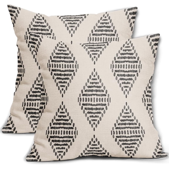 Boho Pillow Covers 18x18 Set of 2 Bohemian Black Modern Geometric Diamond Print Decorative Throw Pillows Outdoor Pillowcase Square Farmhouse Cushion Case Decor for Couch Sofa Bed