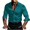 thumbnail image 5 of LOVZFMLL Men's Shirts, Satin Solid Button-Down Shirt, Cozy Fashion for Business Party Club, V-Neck Relaxed Fit Long Sleeve Fall Clothes, 5 of 9