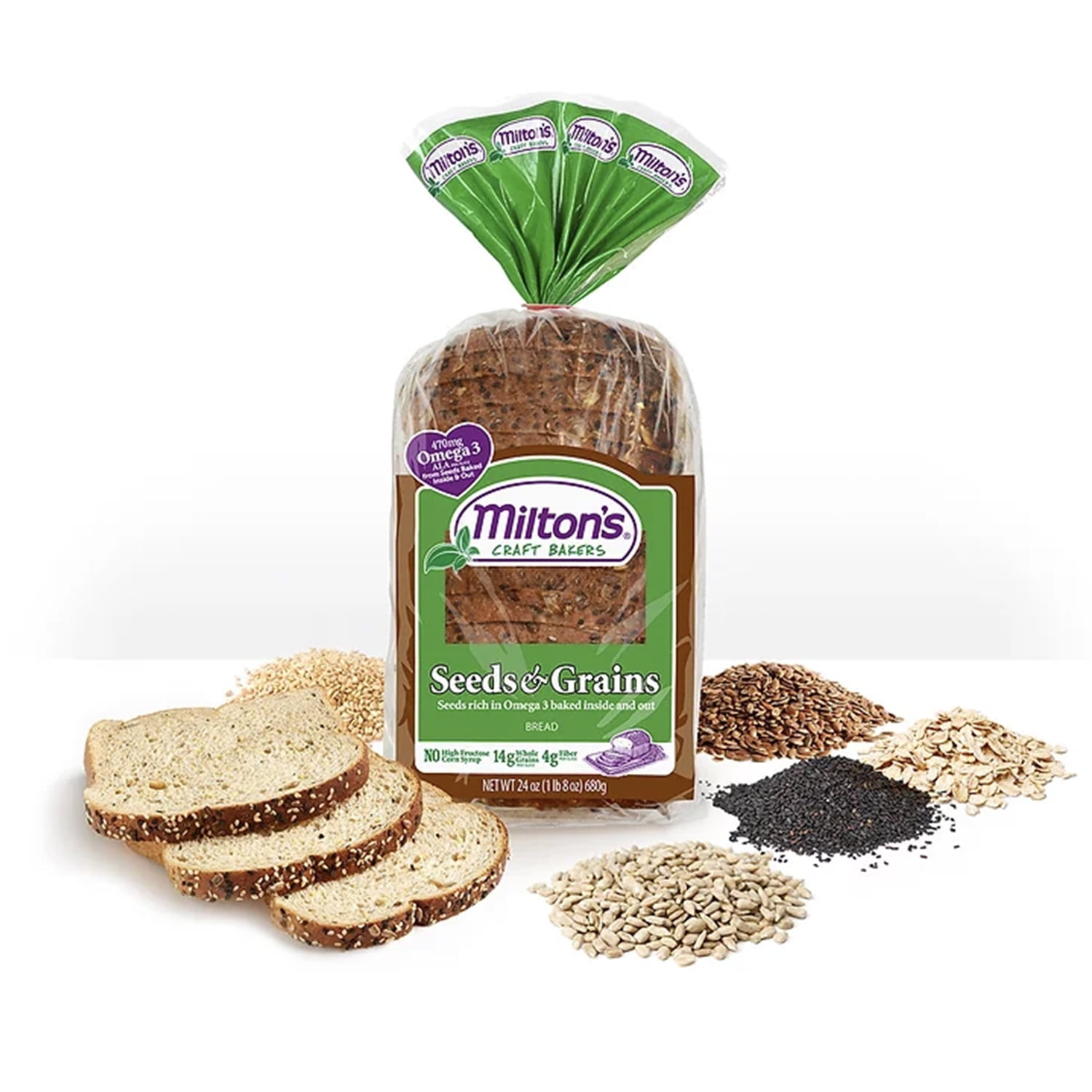 Milton's, Seeds & Grains, Sliced Sandwich Bread Loaf, 24 oz, Shelf Stable