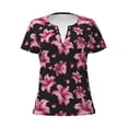 thumbnail image 3 of Naloa Lilies Flowers Print T-Shirts Short Sleeve V Neck Tees for Women Fashion Tops Trendy Lightweight Soft Casual Summer Outfits Clothes, 3 of 5