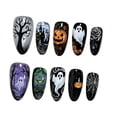 thumbnail image 5 of Press On Nails Long Almond, Halloween Ghost Pumpkin Castle Resin Fake Nails, Black Spooky Rose Spider Web Stick On False Nails, Reusable Wearable Nail Tips for Women Holiday Party Manicure,30 Pcs, 5 of 8