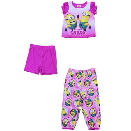 Toddler Girls Purple Despicable Me Pajamas Minion 3 Piece Sleep Set