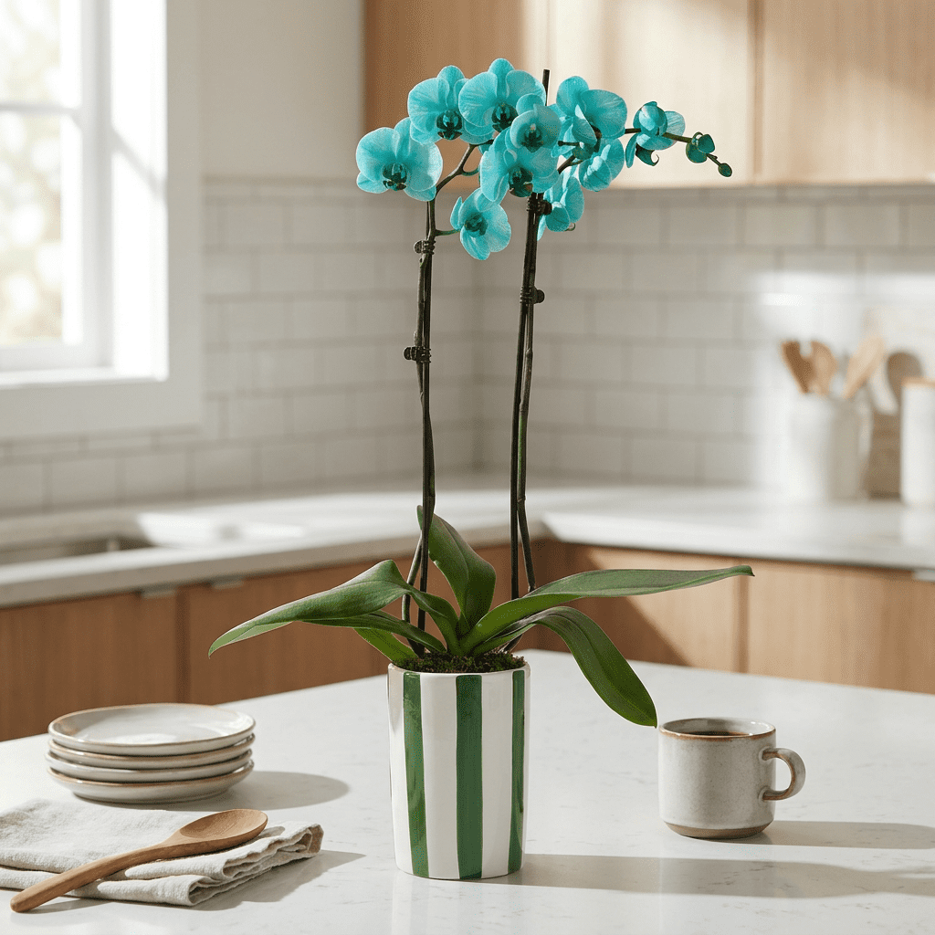 Green Circle Growers 5" Watercolor Teal Orchid in Hollywood Green Decorative Pot, Live Indoor Orchid Plant