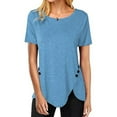 thumbnail image 3 of Lenago Womens Tops Plus Size Short Sleeve Button Solid O-Neck Irregular T-shirt Blouse Tops on Clearance, 3 of 6