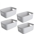 thumbnail image 1 of 4 Pack Small Plastic Portable Storage Container Bin with Handles  Utility Organizer Basket Box for Bathroom  Closet  Cabinet  Office  Home  Gray, 1 of 7