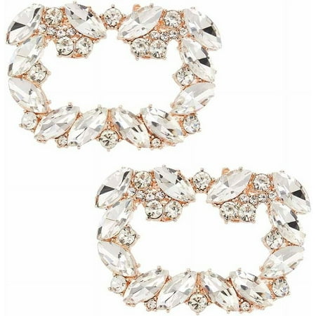 2Pcs Crystal Shoe Buckle Light Gold Rhinestone Shoe Buckle Crystal Shoe Clips with Detachable Alloy Buckle Clip for Women Wedding Party Shoe Jewelry Accessories 1.65x2.4x0.35
