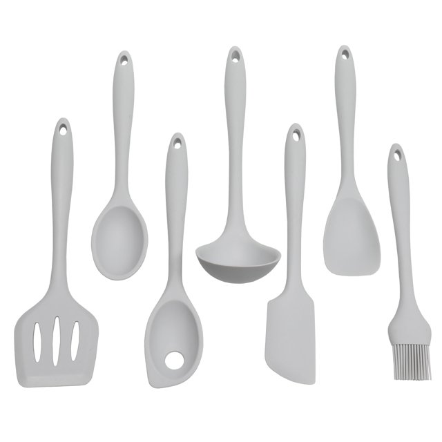 Juego de utensilios de cocina de silicona premium Chef Craft, 7 piezas, color gris