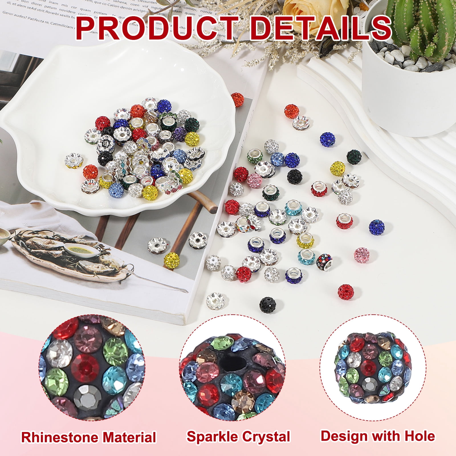 Uxcell Rhinestone Beads for Jewelry Making, Shiny Round Disco Ball Beads Black Colored