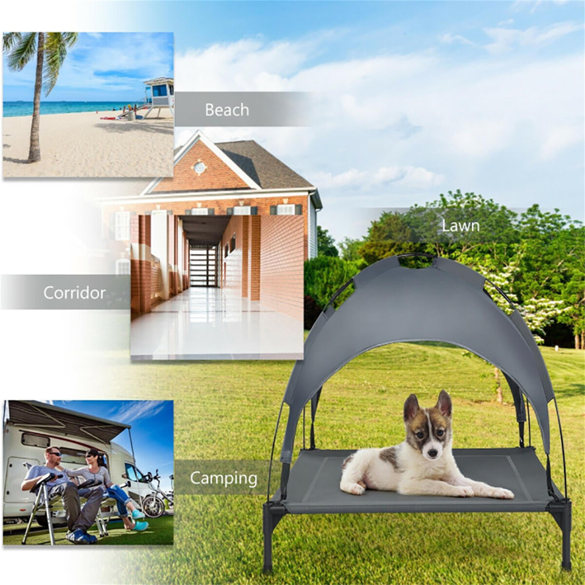 Kadyn 32" Outdoor Elevated Dog Cot with Removable Canopy Shade, Pet Bed for Camping Small Medium Dogs, Portable Cooling Raised Dog Bed with and Side for Beach, Gray