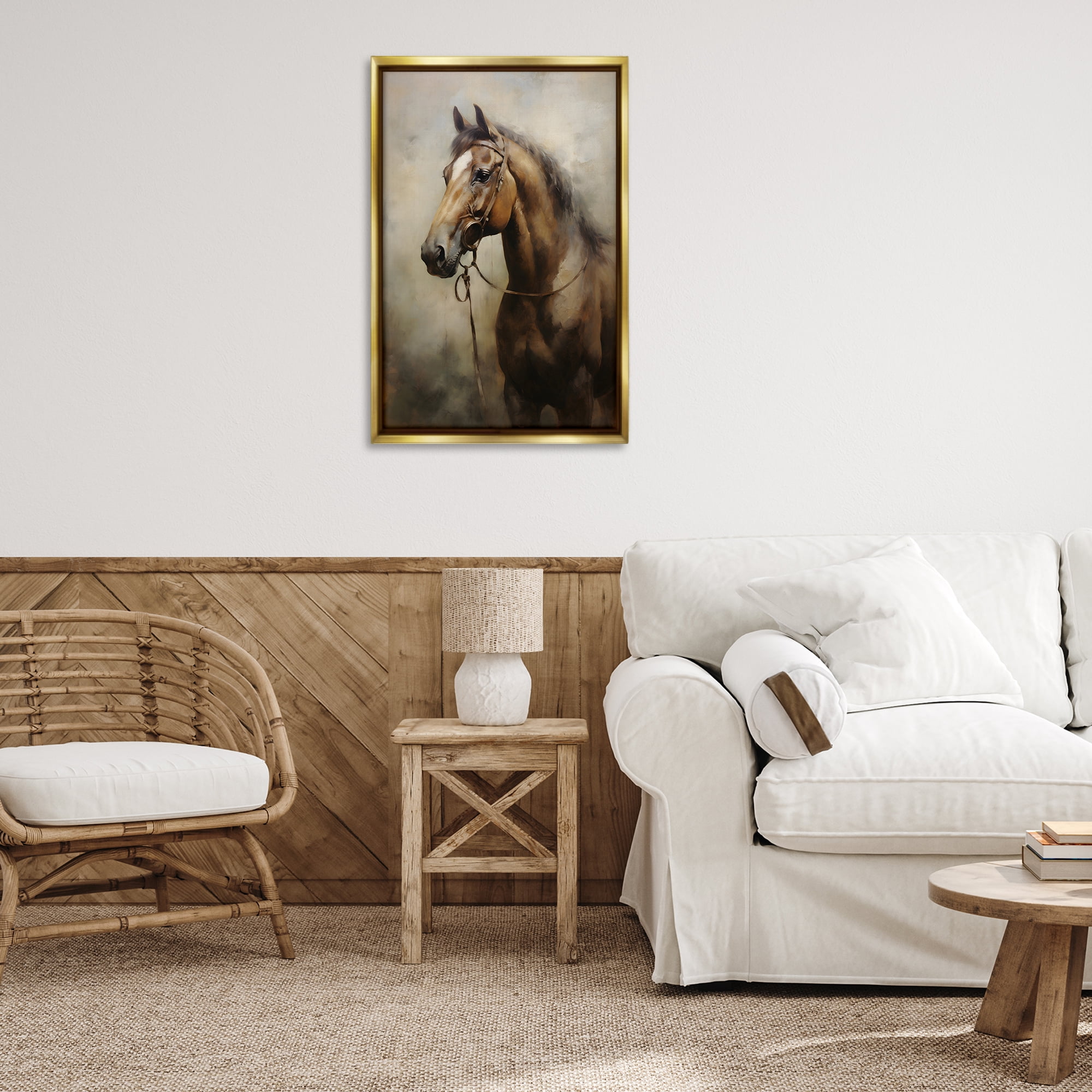 Stupell Industries Brown Horse Portrait Animals & Insects Painting Gold Floater Framed Canvas Art Print Wall Art, 21 x 31