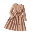 thumbnail image 1 of Gibobby Vestido de Navidad Vestido de otoño-invierno para niña pequeña, vestido suéter de punto de Color sólido de manga larga para niña, vestidos, trajes de falda (Beige, 8-9 años), 1 of 5