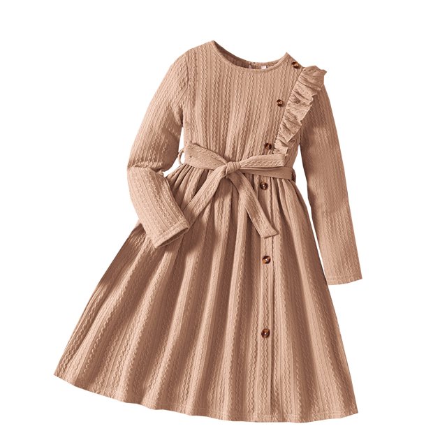 Gibobby Vestido de Navidad Vestido de otoño-invierno para niña pequeña, vestido suéter de punto de Color sólido de manga larga para niña, vestidos, trajes de falda (Beige, 8-9 años)