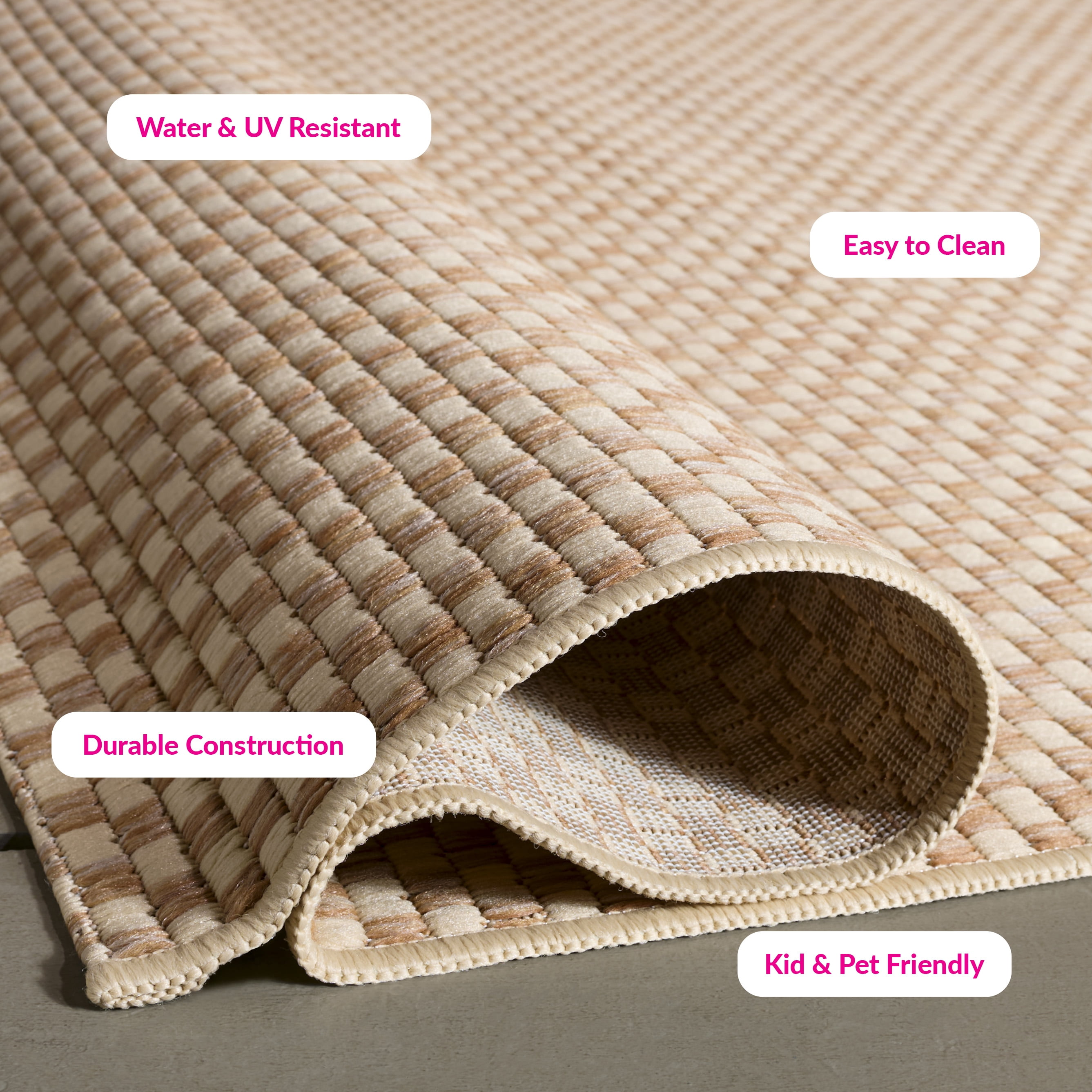 SAFAVIEH Courtyard Blair Checkered Indoor/Outdoor Area Rug, Natural/Cream, 4' x 4' Square