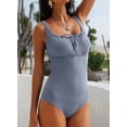 thumbnail image 4 of DOKOTOO One Piece Swimsuits for Women Textured Tie Knot Adjustable Straps Stretch Tummy Control Removable Pad Swimming Suits, 4 of 11