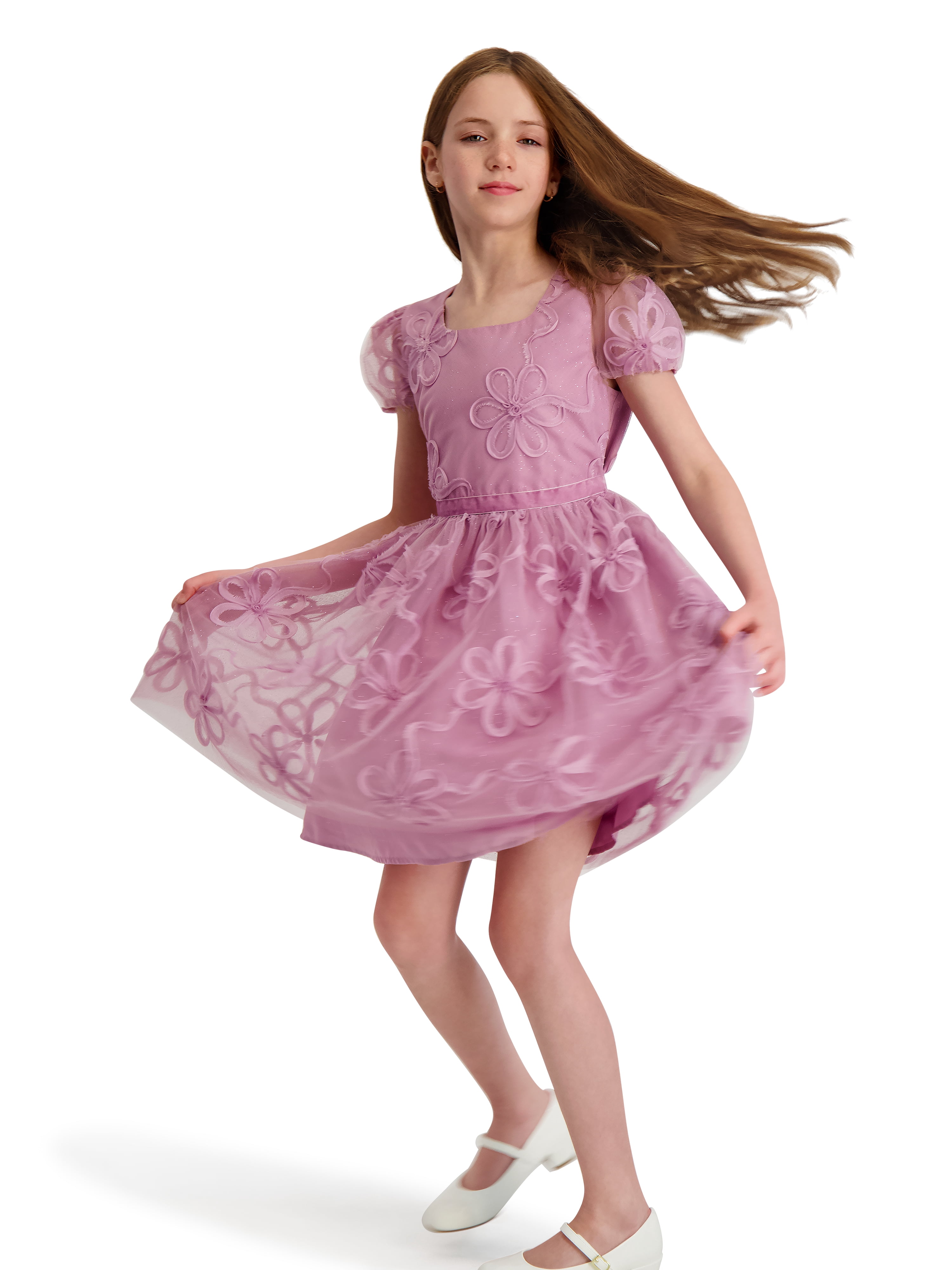Kensie Girl Floral Soutache Mesh Short Sleeve Dress, Sizes 4-16