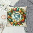 thumbnail image 2 of RUIYC Easter Pillow Case Rabbit Bunnies with Eggs Canvas Pillow Cover, Spring Sofa Bed Throw Cushion Cover Decoration, 2 of 5