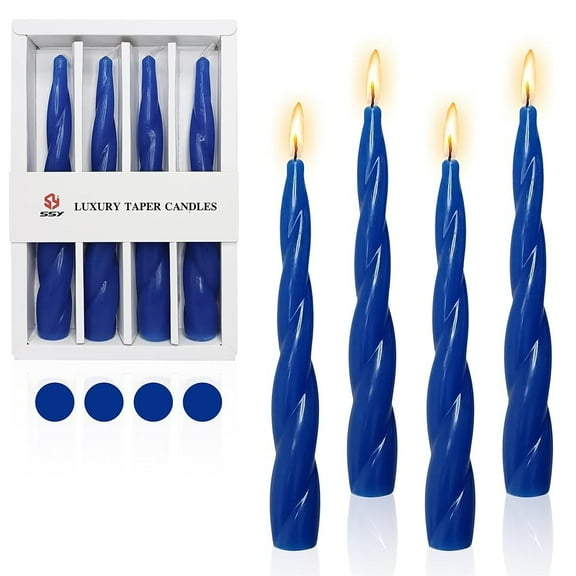 XINAOBAOLUO Spiral Taper Candle Blue Candlesticks,4pcs Long Candle Stick 7.28 inches Tapered Candles Colored Twisted Candlesticks for Home Décor Weddings Festive Women Gifts