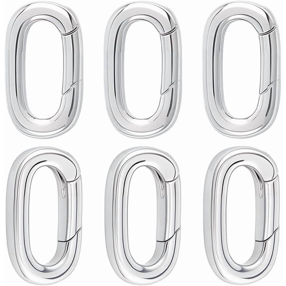 6Pcs 0.55x0.32 Inch Spring Gate Rings Stainless Steel Oval Jewelry Clasp Connector Carabiner Clip Closure Silvery for DIY Necklace Bracelet Making DIY Crafts