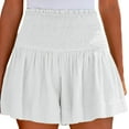 thumbnail image 2 of Women's Shorts Womens Shorts Cotton High Elastic Waisted Pleated Ruffle Cute Shorts Beach Flowy Casual Shorts,White Women's Shorts XL, 2 of 8