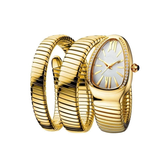 Quartz Gold Plated Watch Women Snake Design Three Loop Bracelet Watches