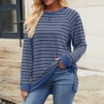 thumbnail image 6 of Lenpel Women's Long Sleeve T Shirts Trendy Fall Crew Neck Side Split Stripped Casual Tops Oversized Tee Shirts, 6 of 7
