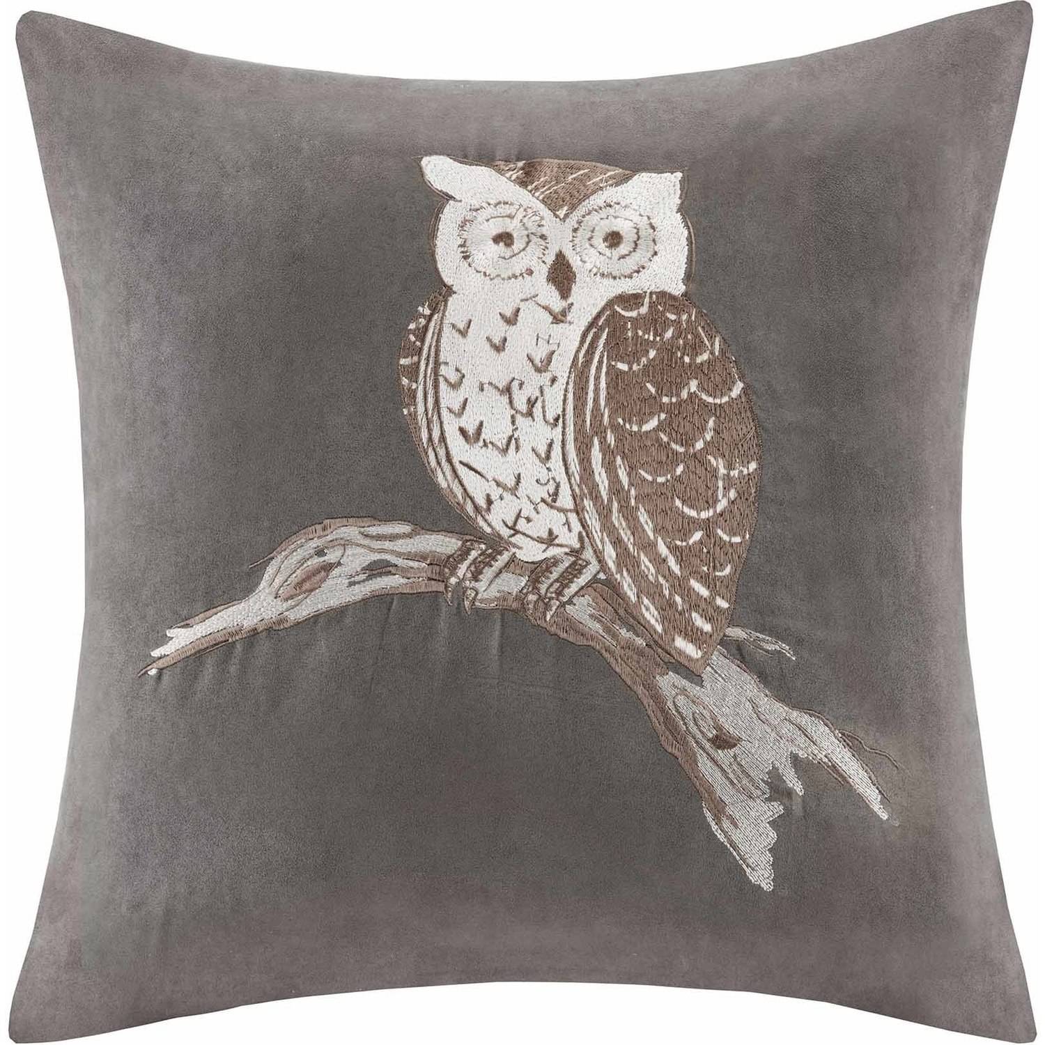Home Essence Owl Embroidered Suede Square Pillow